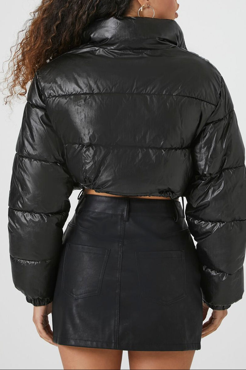  Forever 21 Cropped Puffer Jacket - black - Bonton