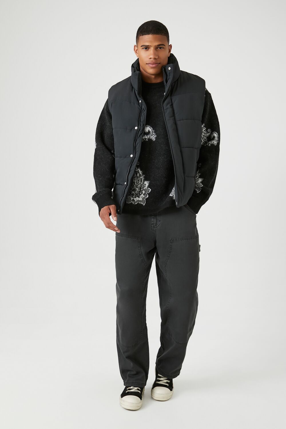  Forever 21 Unisex Funnel Neck Puffer Vest - black-swatch - Bonton
