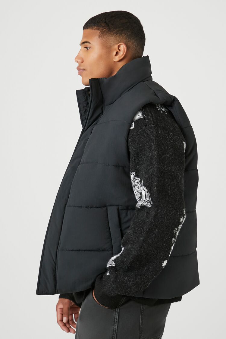  Forever 21 Unisex Funnel Neck Puffer Vest - black-swatch - Bonton