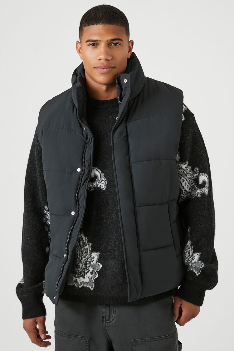 Forever 21 Unisex Funnel Neck Puffer Vest - black-swatch - Bonton