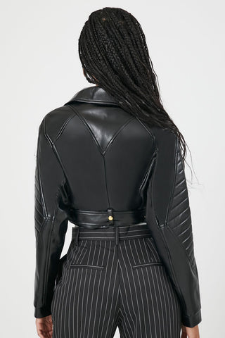Cropped Faux Leather Moto Jacket