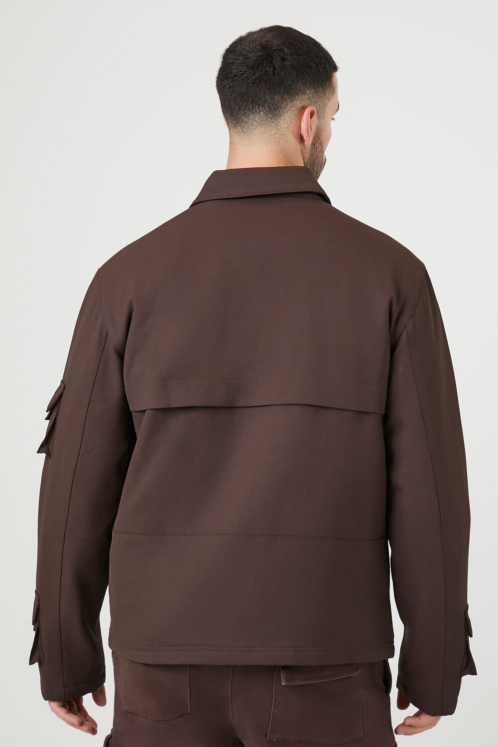  Forever 21 Zip-Up Cargo Trucker Jacket - cocoa-swatch - Bonton