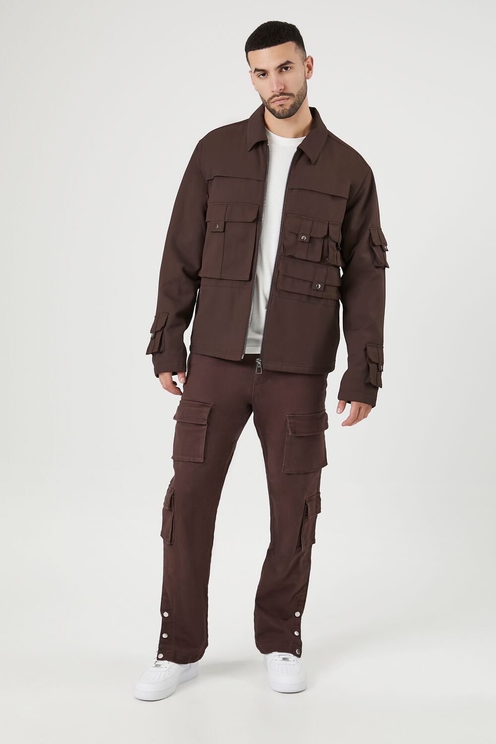  Forever 21 Zip-Up Cargo Trucker Jacket - cocoa-swatch - Bonton