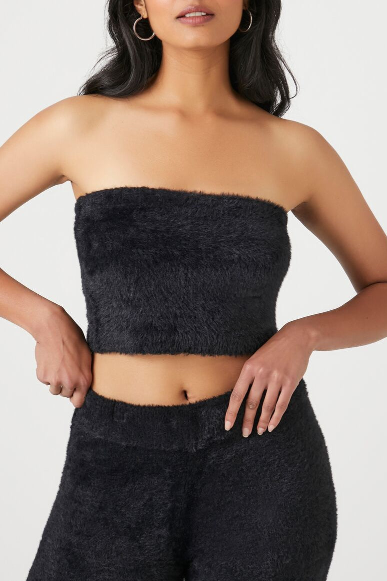  Forever 21 Fuzzy Sweater-Knit Tube Top - black - Bonton