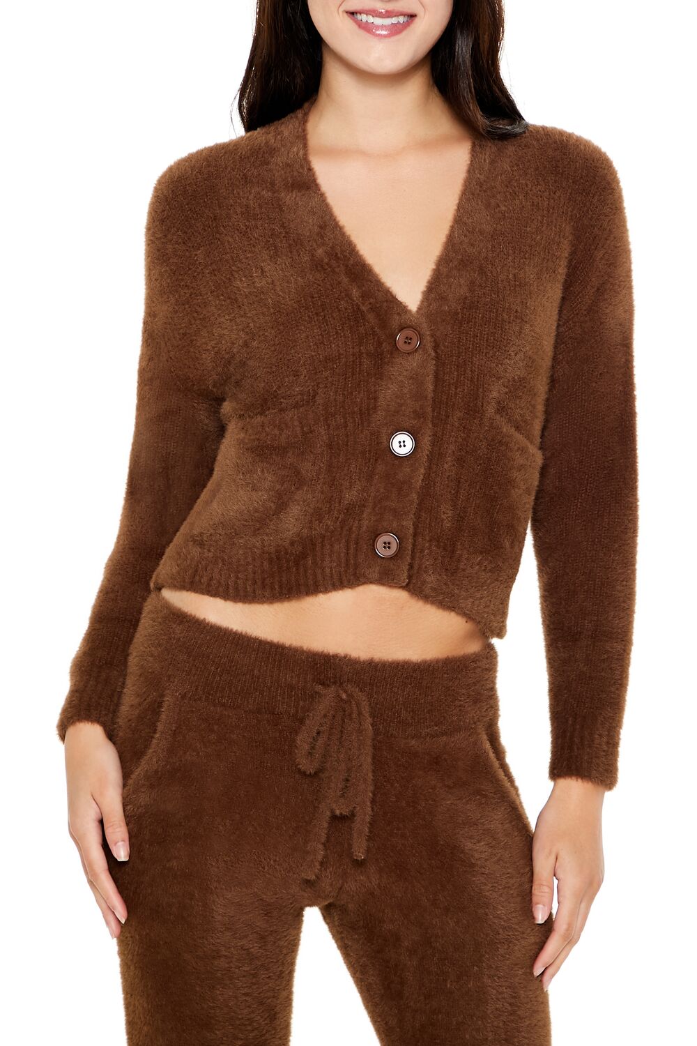  Forever 21 Fuzzy Cardigan Sweater - brown - Bonton