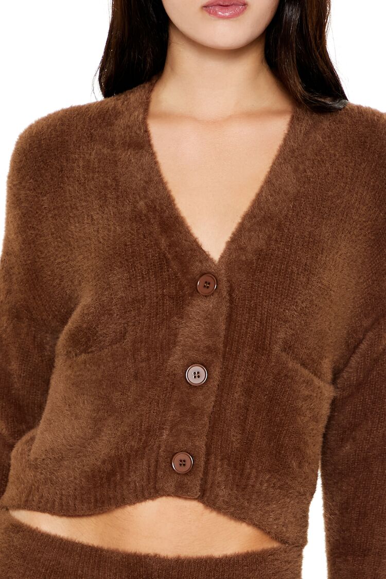  Forever 21 Fuzzy Cardigan Sweater - brown - Bonton