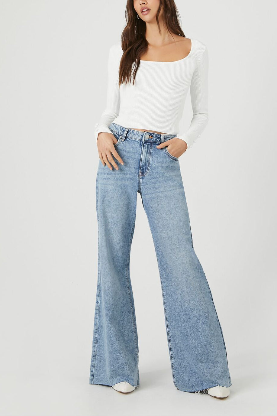  Forever 21 Sweater-Knit Scoop-Neck Crop Top - white - Bonton