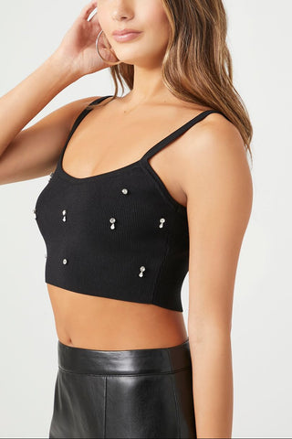 Sweater-Knit Rhinestone Cropped Cami