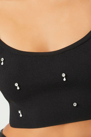Sweater-Knit Rhinestone Cropped Cami