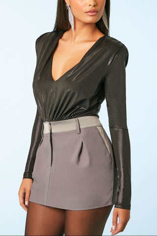 Metallic Knit V-Neck Top