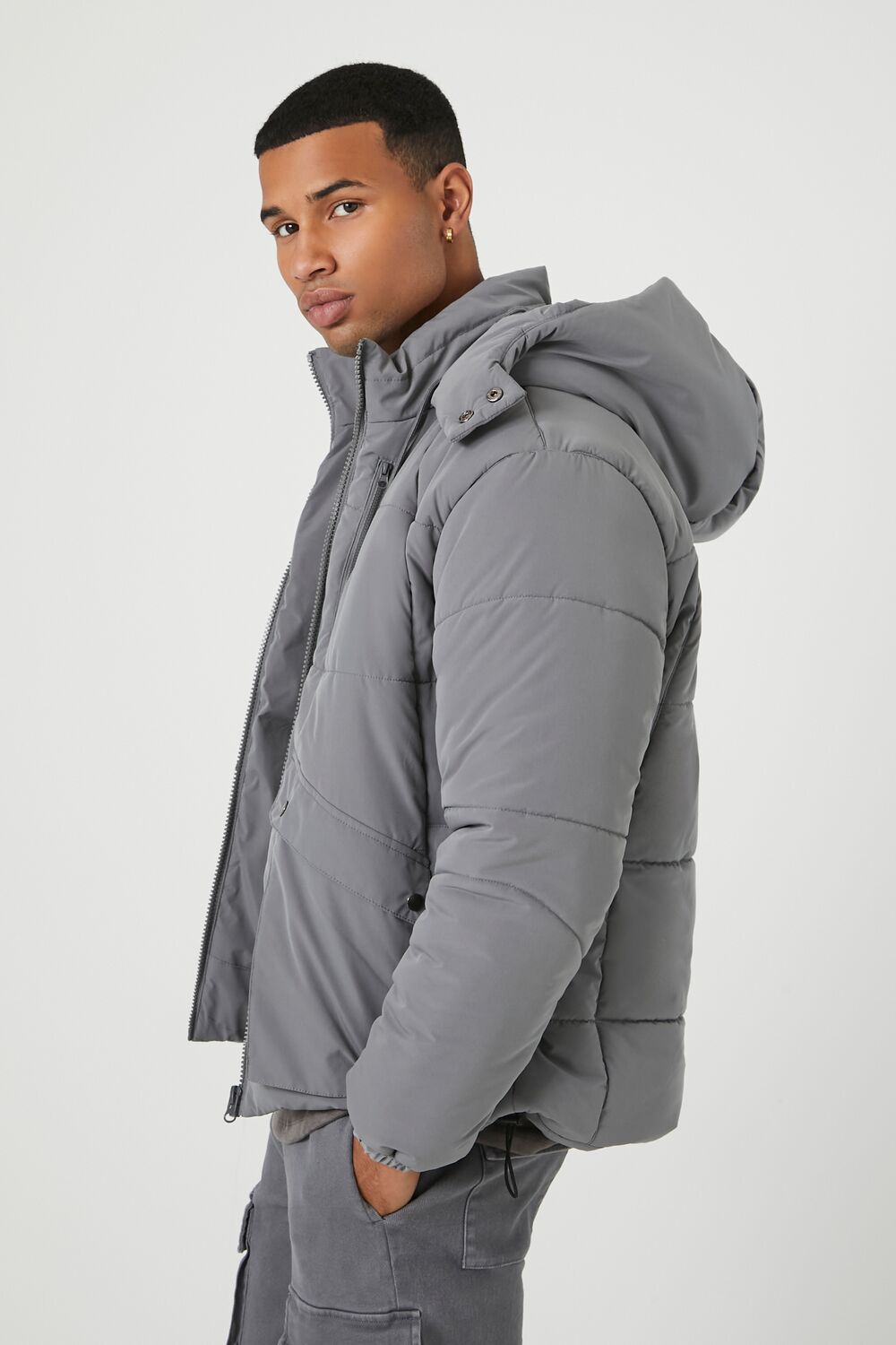  Forever 21 Hooded Puffer Jacket - grey - Bonton