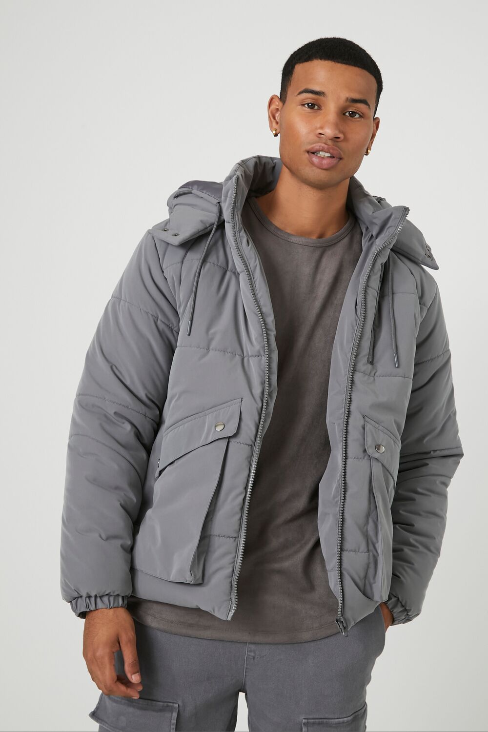  Forever 21 Hooded Puffer Jacket - grey - Bonton
