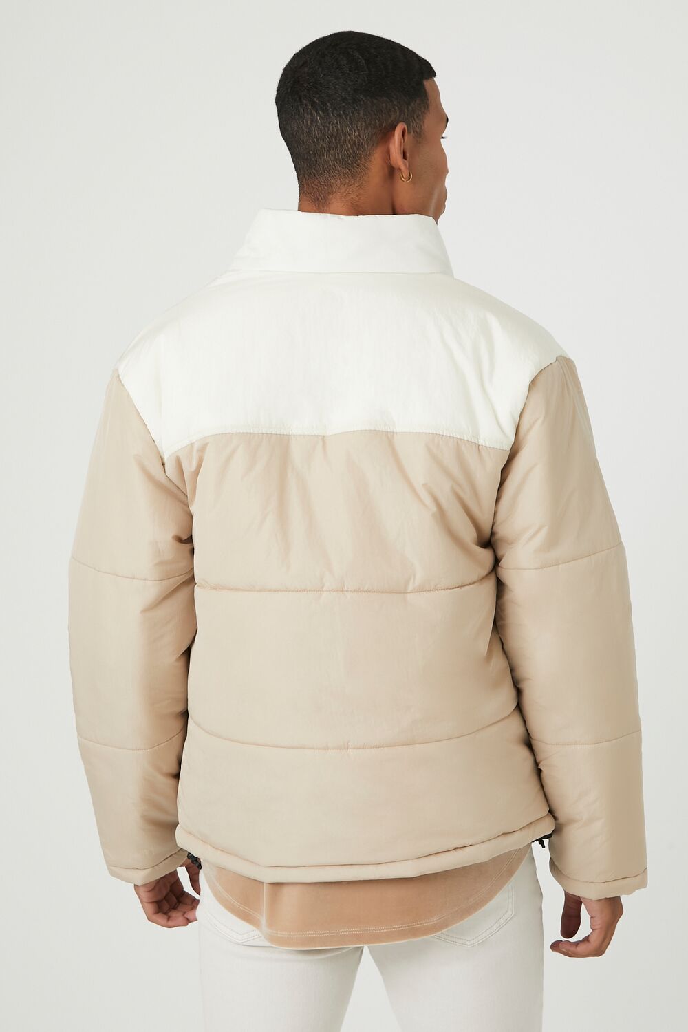  Forever 21 Zip-Up Colorblock Puffer Jacket - cream-taupe-swatch - Bonton