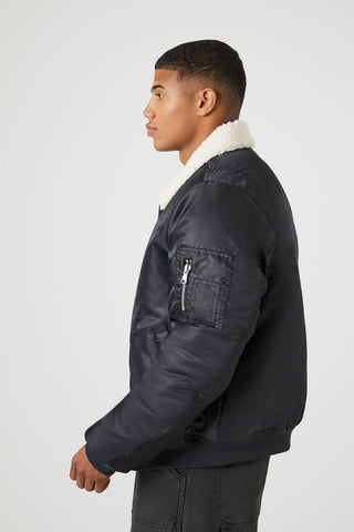 Faux Shearling-Trim Bomber Jacket