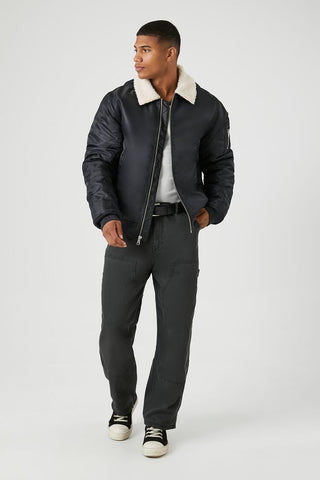 Faux Shearling-Trim Bomber Jacket