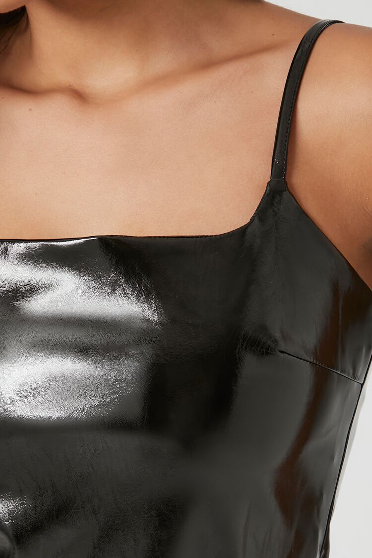  Forever 21 Faux Patent Leather Bodysuit - black - Bonton