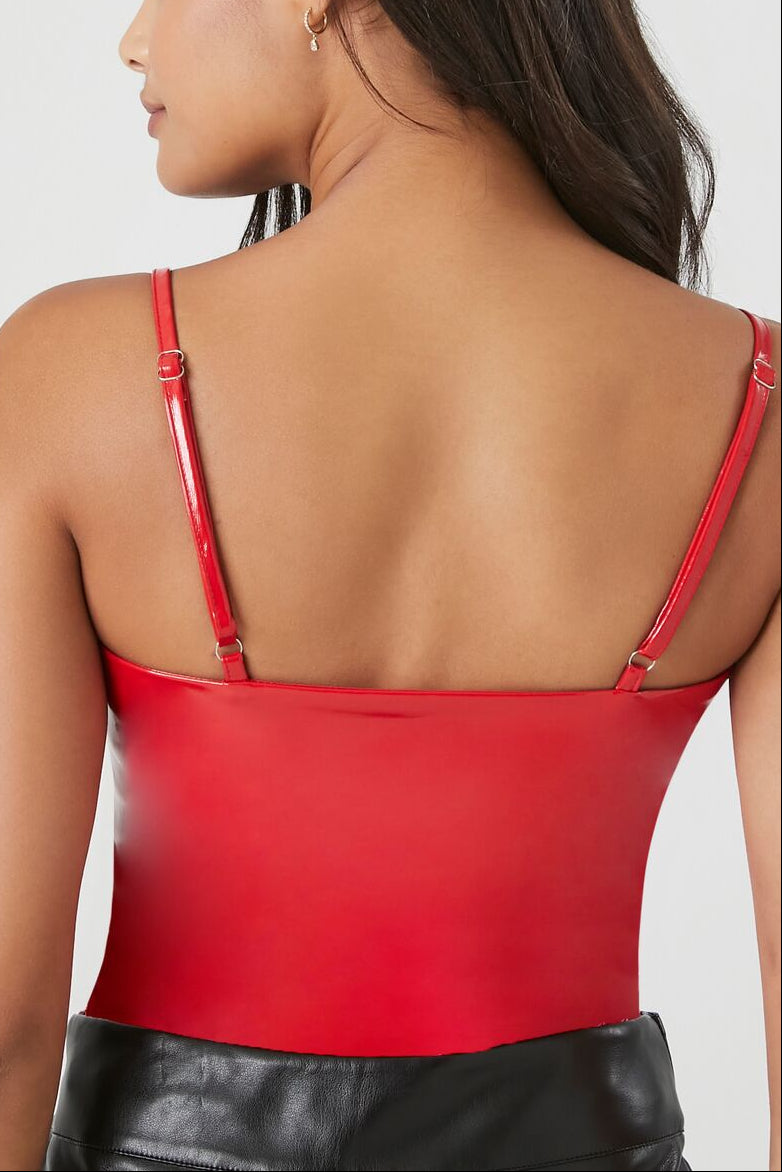  Forever 21 Faux Patent Leather Bodysuit - black - Bonton