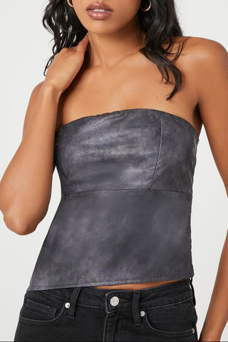 Faux Leather Asymmetrical Tube Top