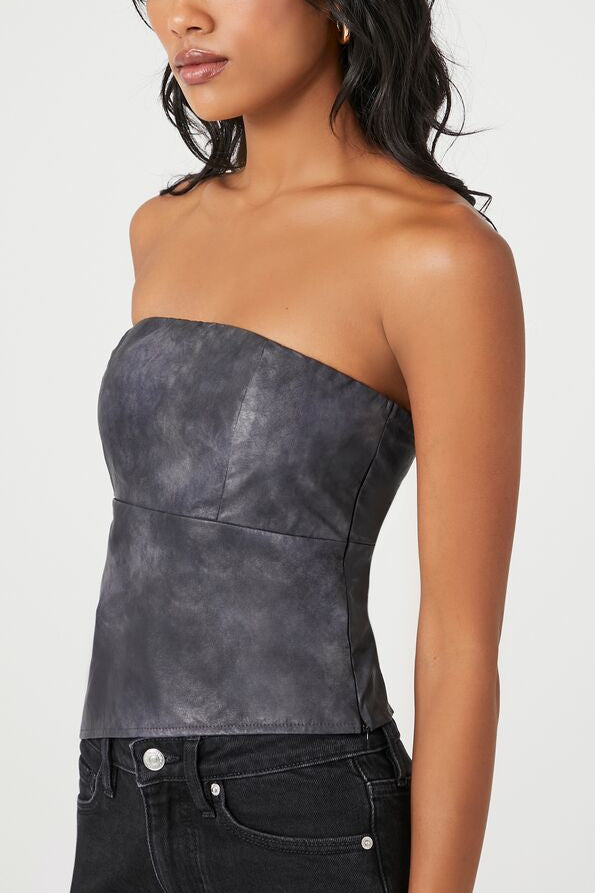  Forever 21 Faux Leather Asymmetrical Tube Top - grey - Bonton