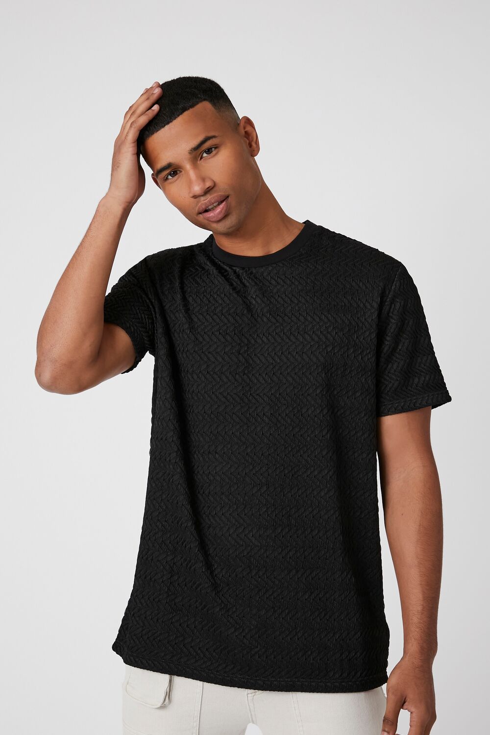  Forever 21 Crinkle Textured Crew Tee - black - Bonton