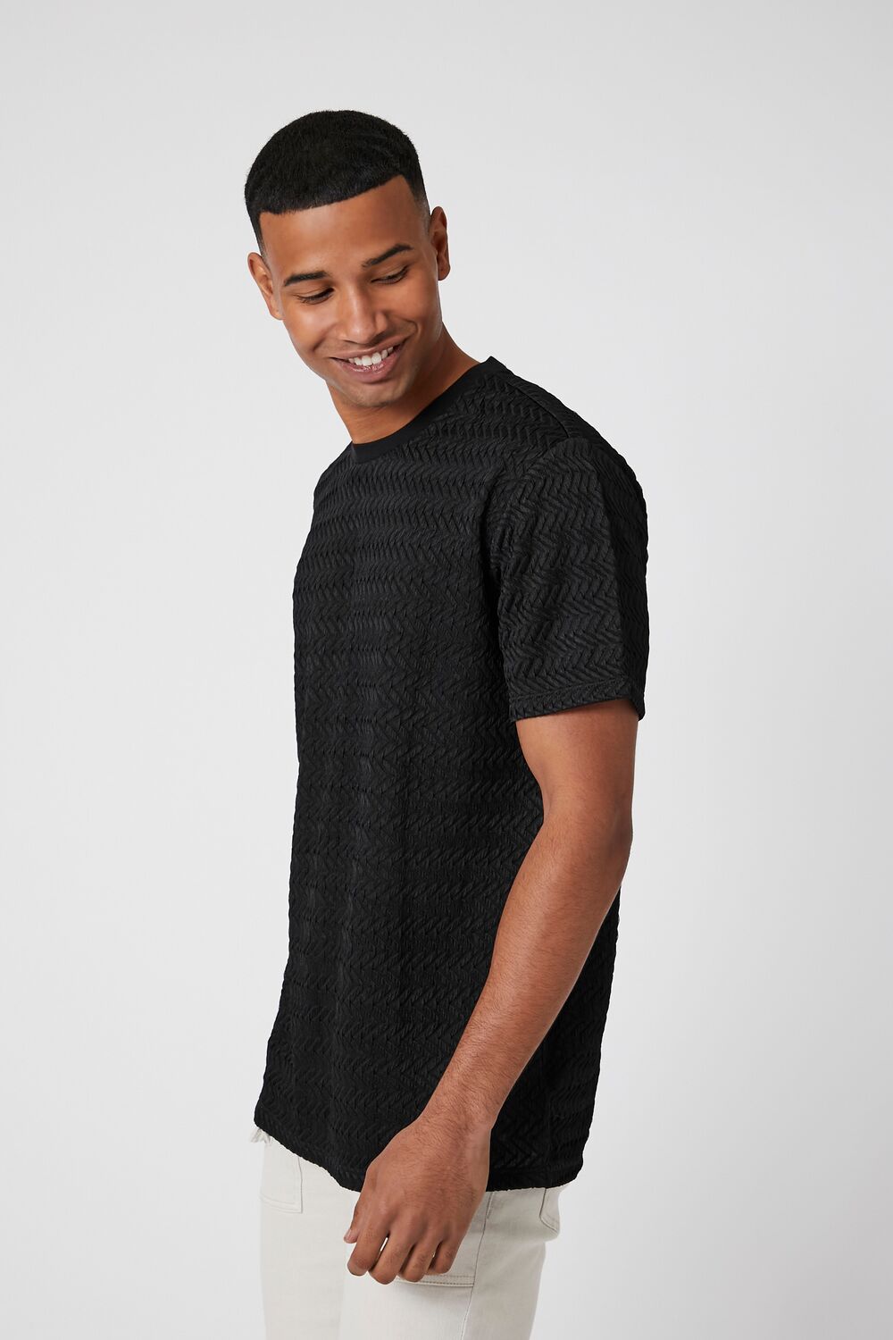  Forever 21 Crinkle Textured Crew Tee - black - Bonton