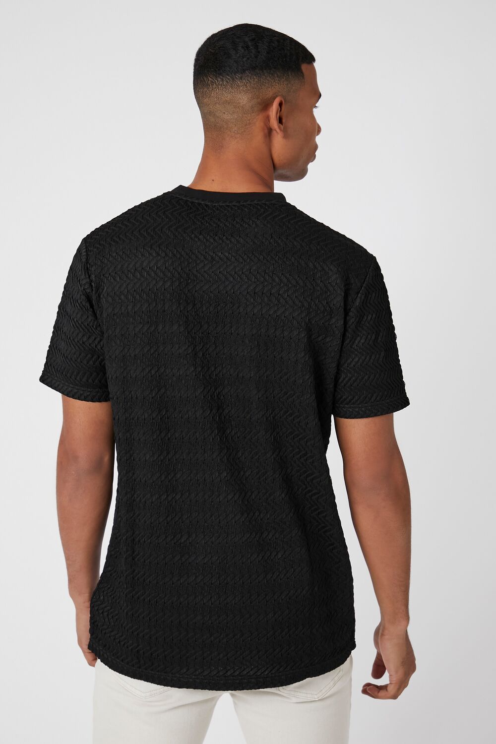  Forever 21 Crinkle Textured Crew Tee - black - Bonton
