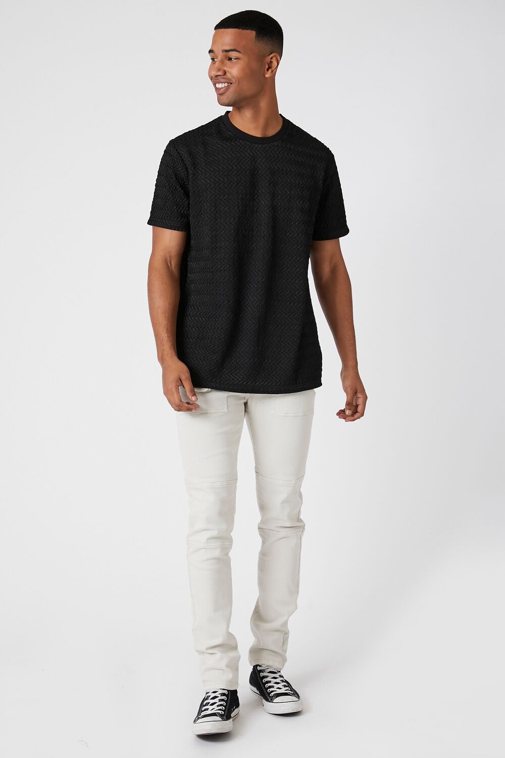 Forever 21 Crinkle Textured Crew Tee - black - Bonton