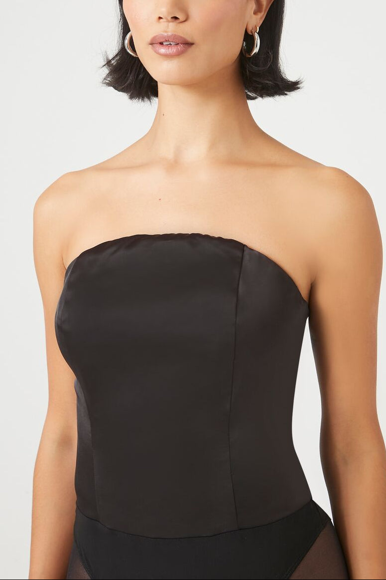  Forever 21 Satin Tube Bodysuit - black - Bonton