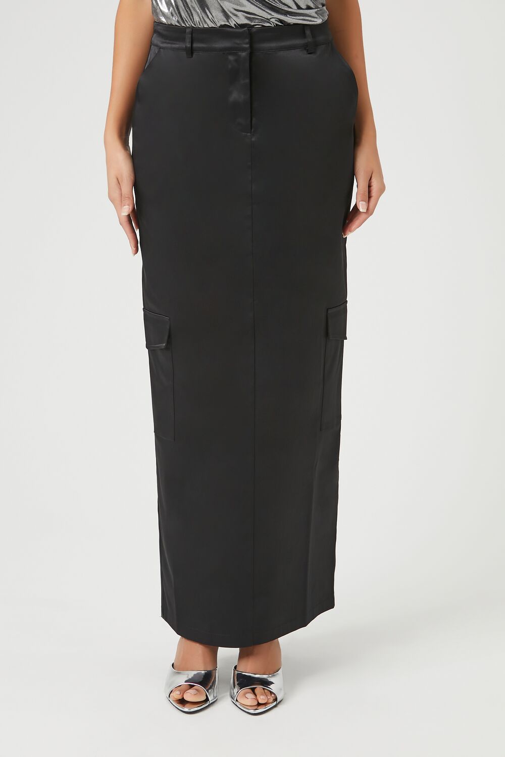  Forever 21 Satin Cargo Maxi Skirt - black - Bonton