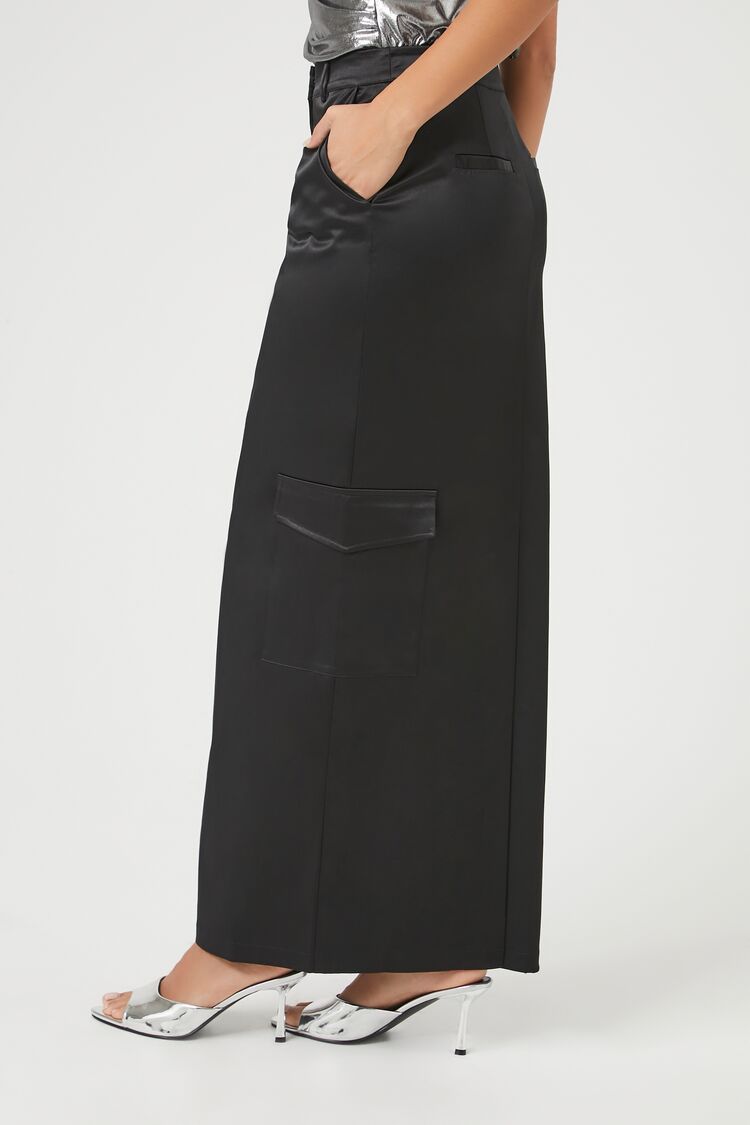  Forever 21 Satin Cargo Maxi Skirt - black - Bonton
