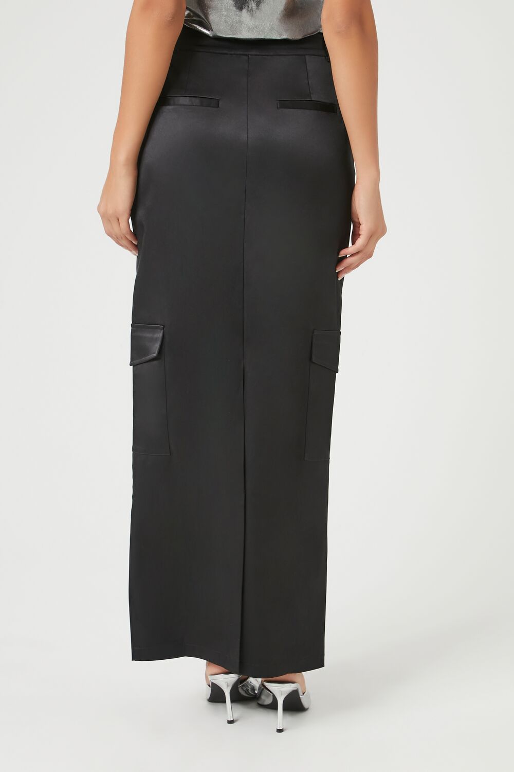  Forever 21 Satin Cargo Maxi Skirt - black - Bonton