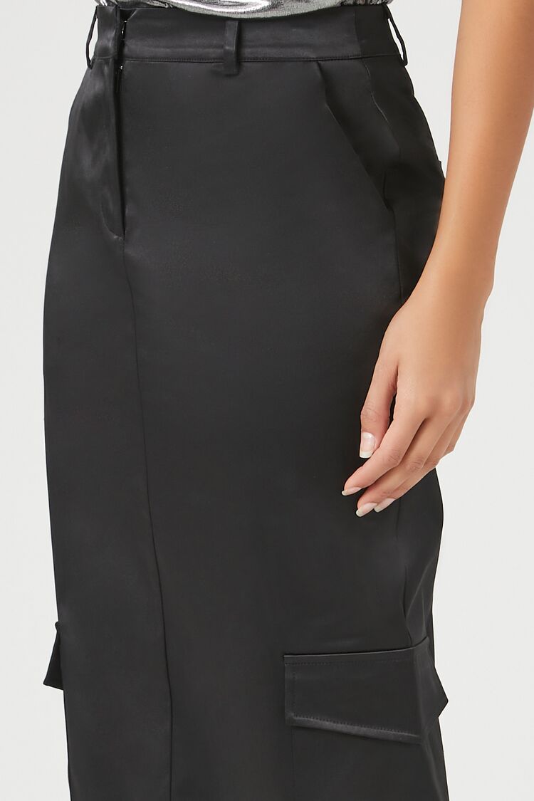  Forever 21 Satin Cargo Maxi Skirt - black - Bonton