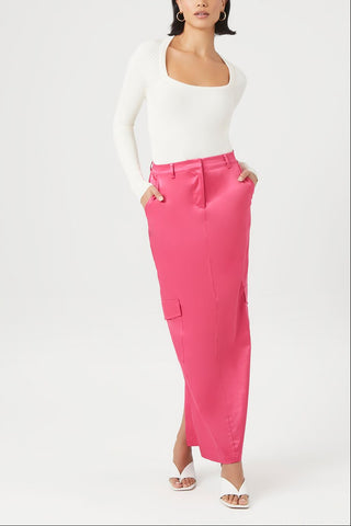 Satin Cargo Maxi Skirt
