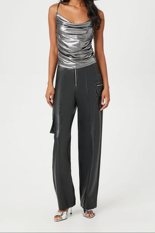 Faux Leather Cargo Ankle Pants