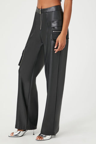 Faux Leather Cargo Ankle Pants