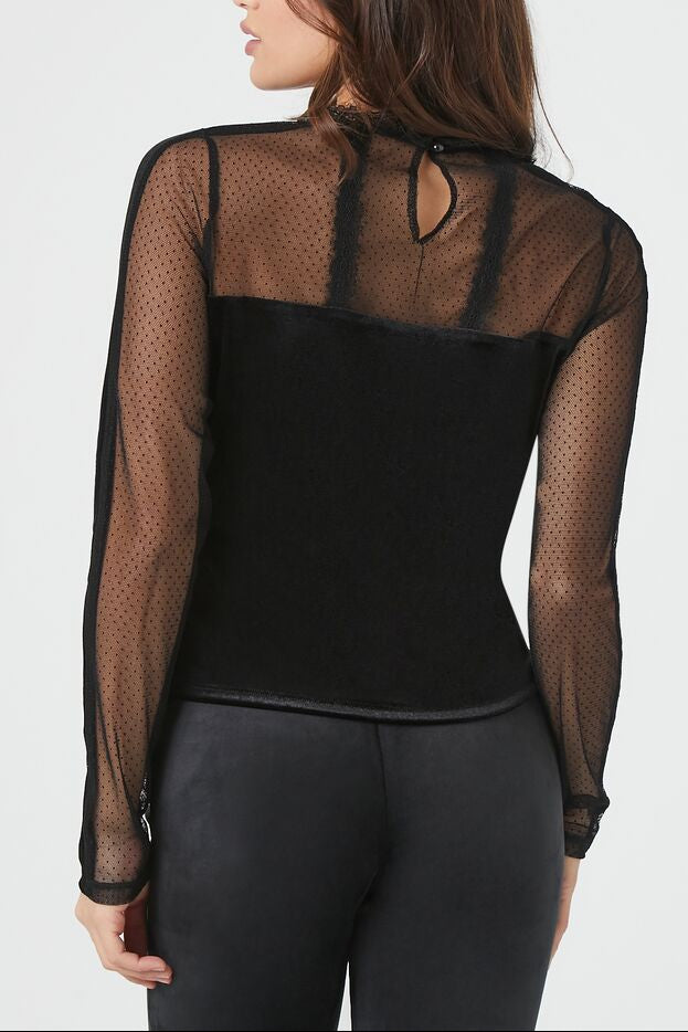  Forever 21 Sheer Lace Velvet Top - black - Bonton