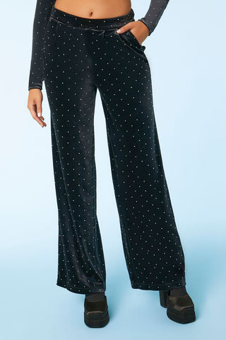 Velvet Rhinestone Straight Pants