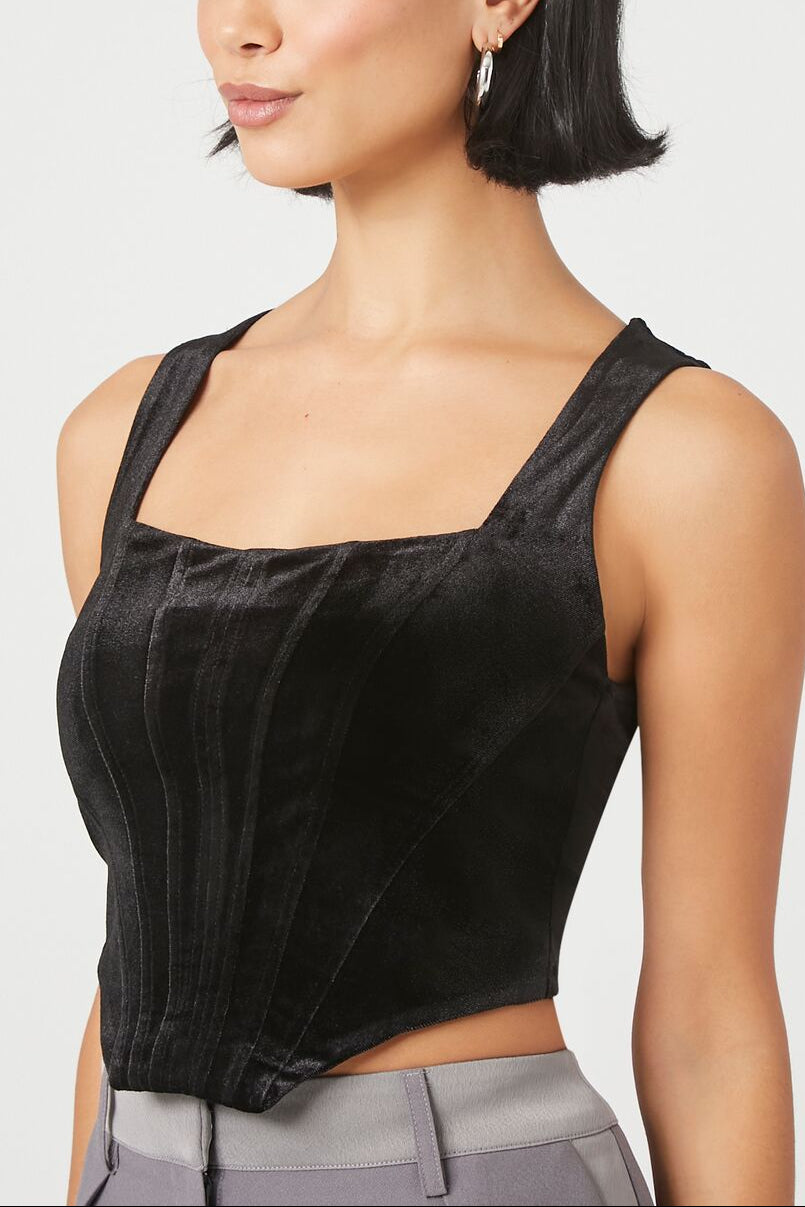  Forever 21 Velvet Bustier Cropped Tank Top - black - Bonton