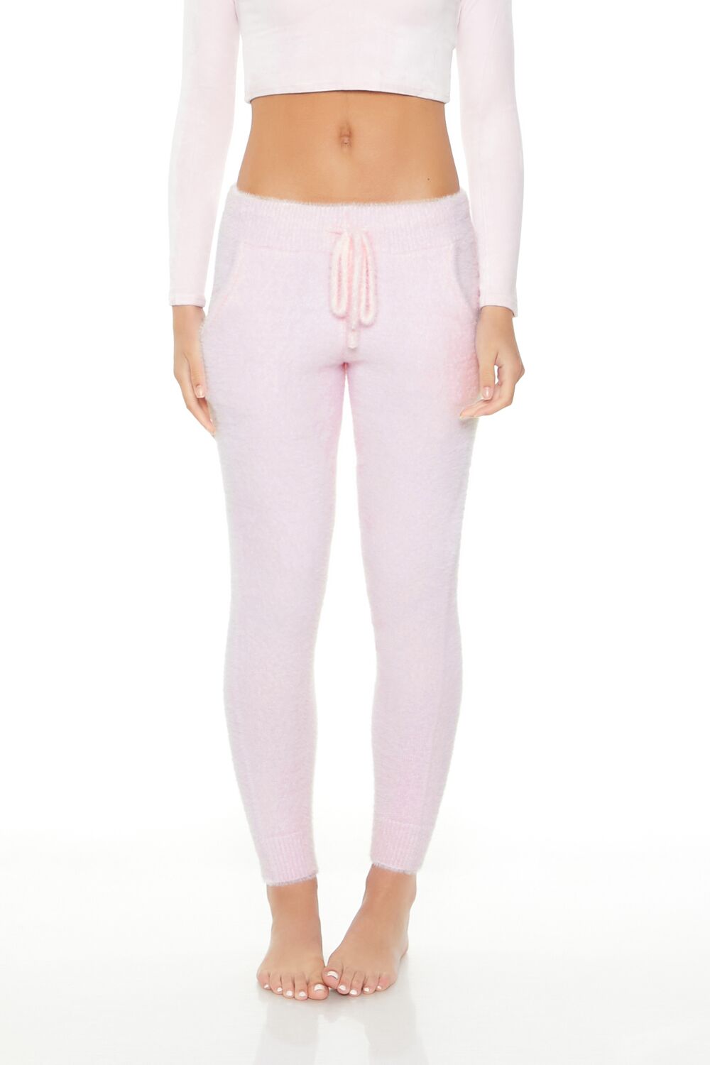  Forever 21 Fuzzy Sweater-Knit Joggers - white - Bonton