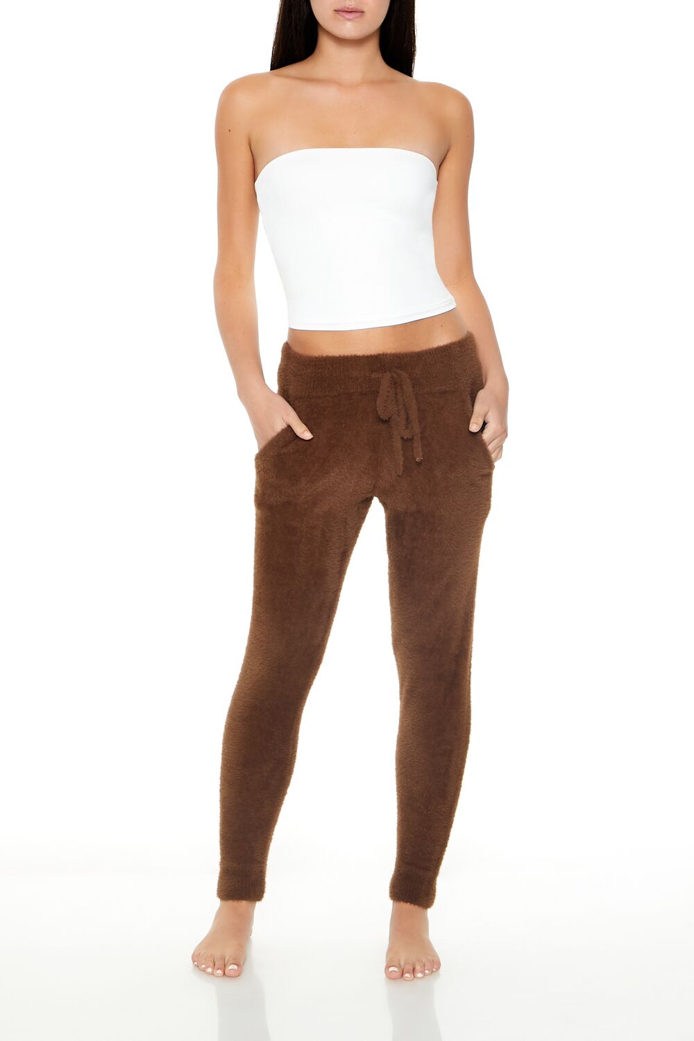  Forever 21 Fuzzy Sweater-Knit Joggers - white - Bonton