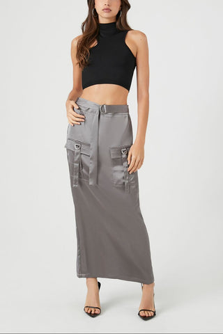 Satin Cargo Maxi Skirt