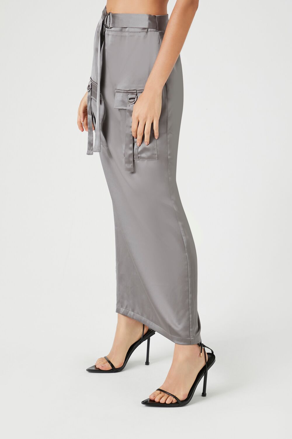  Forever 21 Satin Cargo Maxi Skirt - dark-grey - Bonton