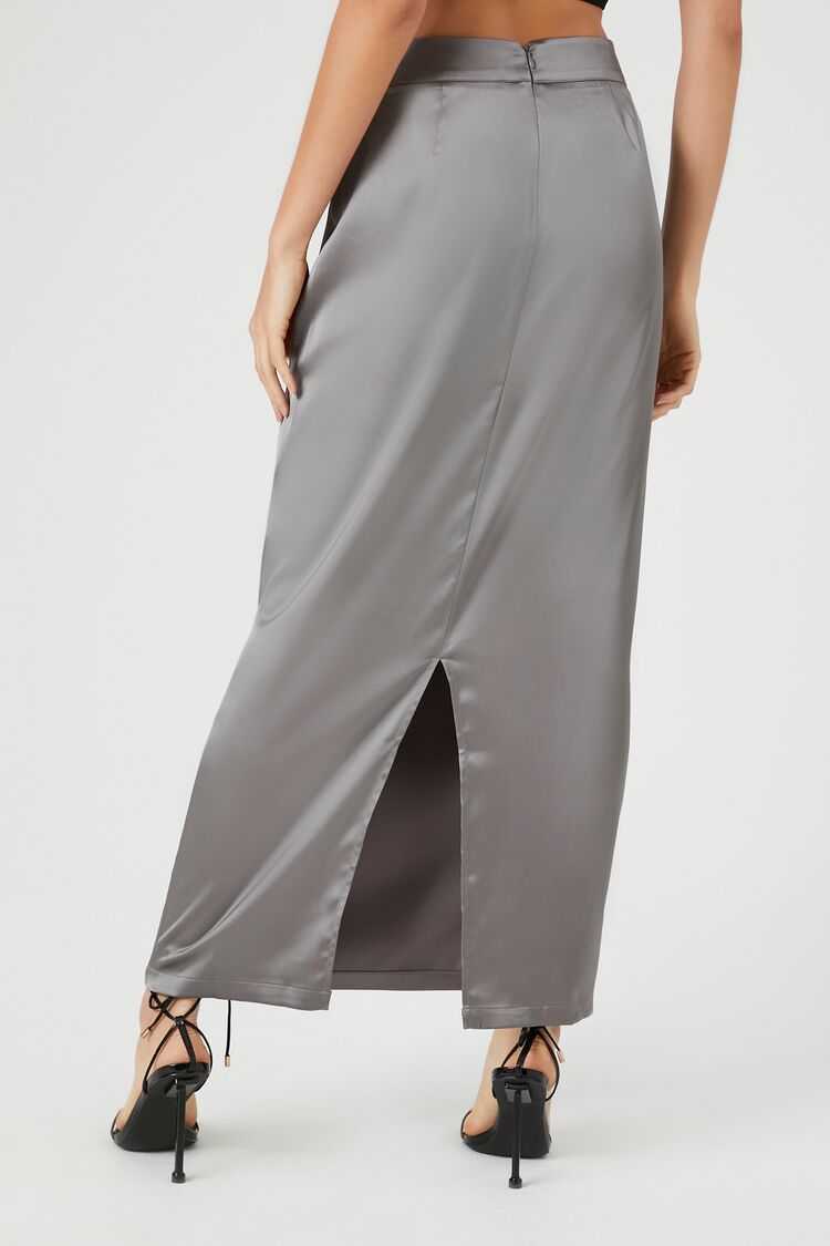  Forever 21 Satin Cargo Maxi Skirt - dark-grey - Bonton