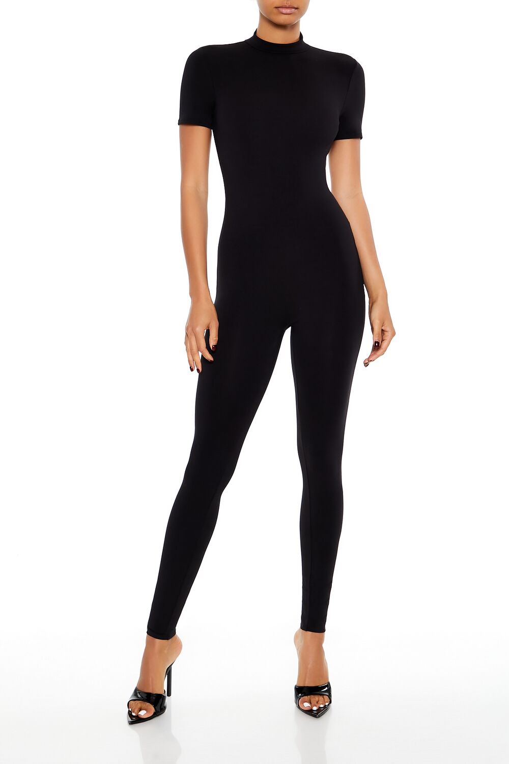 Forever 21 Fitted Mock Neck Jumpsuit - black - Bonton