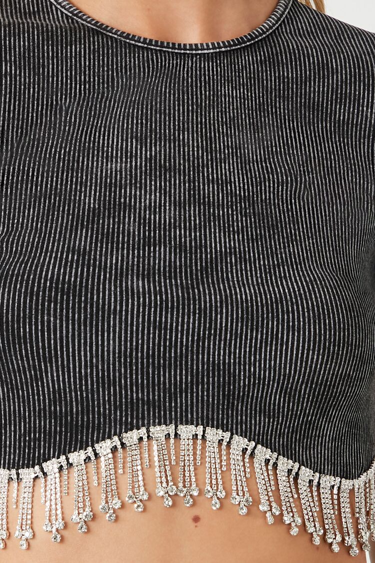  Forever 21 Rhinestone-Fringe Cropped Tee - black - Bonton