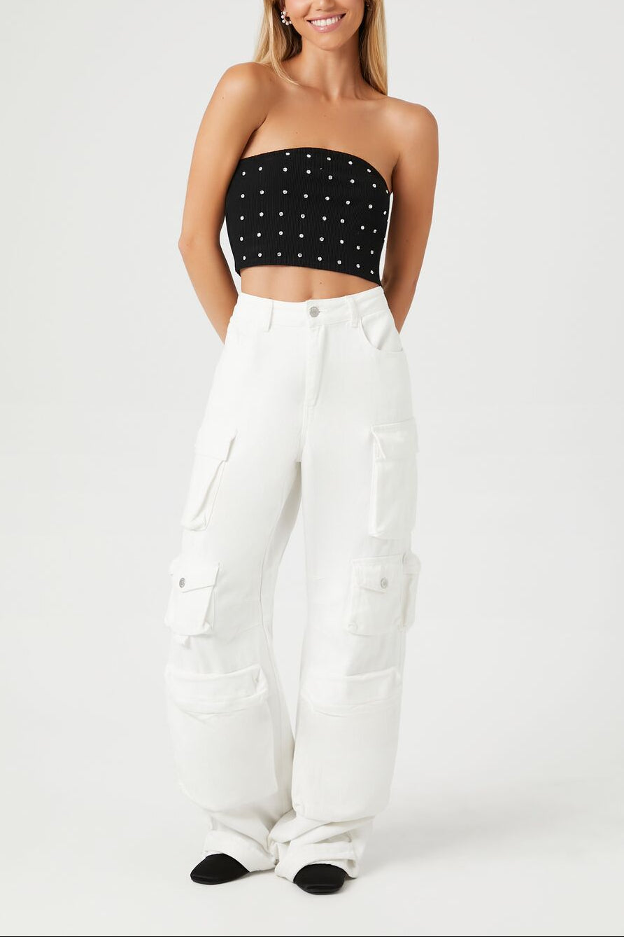  Forever 21 Rhinestone Cropped Tube Top - black - Bonton