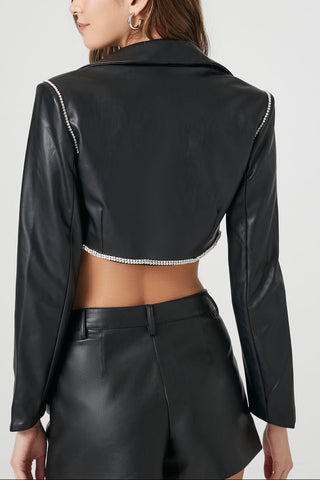 Cropped Faux Leather Jacket
