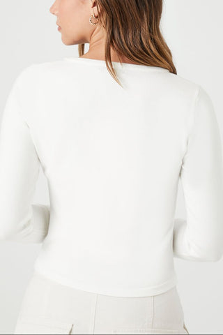 Cropped Sweater-Knit Henley Top