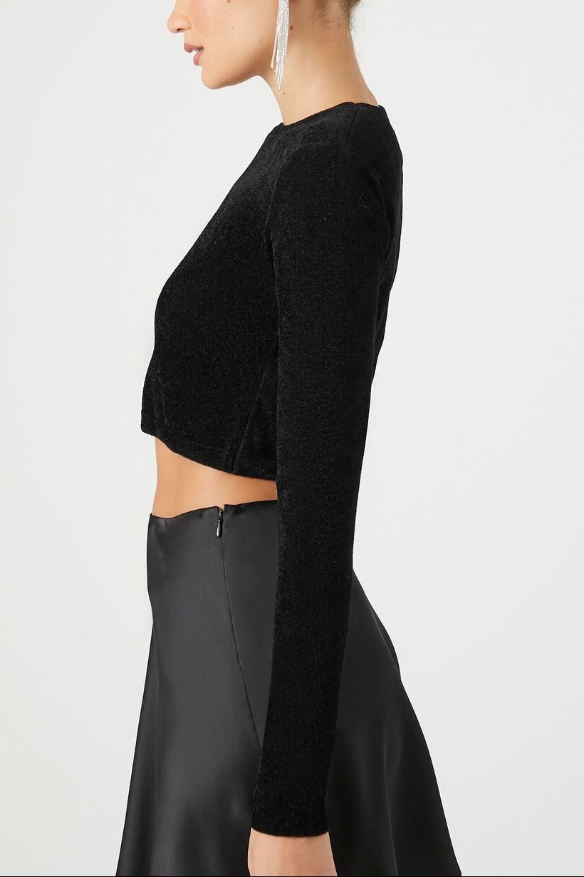  Forever 21 Cropped Long-Sleeve Sweater - black - Bonton