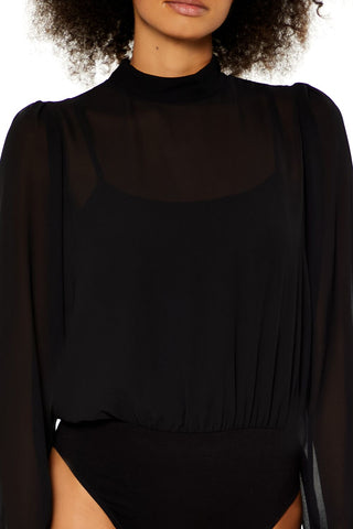 Chiffon Mock Neck Bodysuit